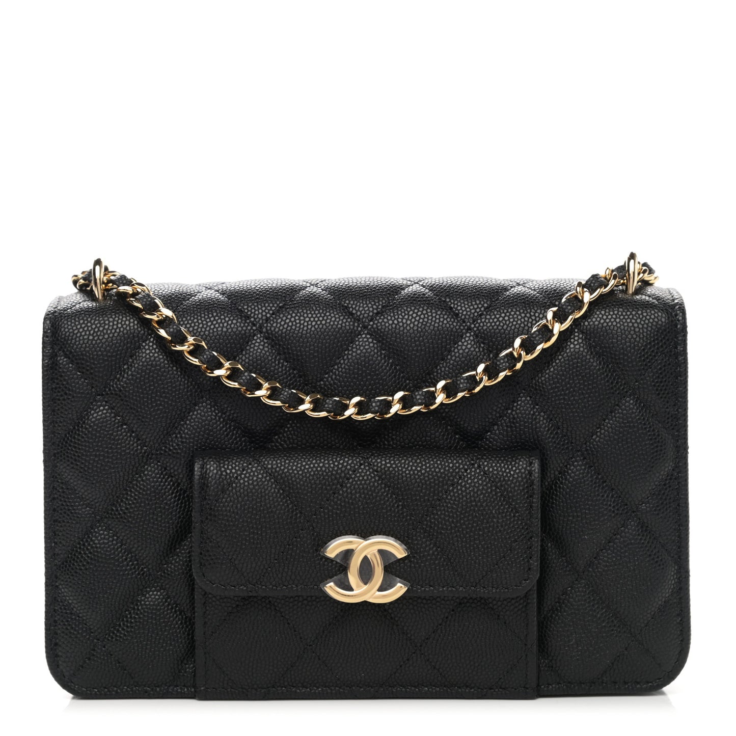 Caviar Quilted Pocket Twins Wallet On Chain WOC Black