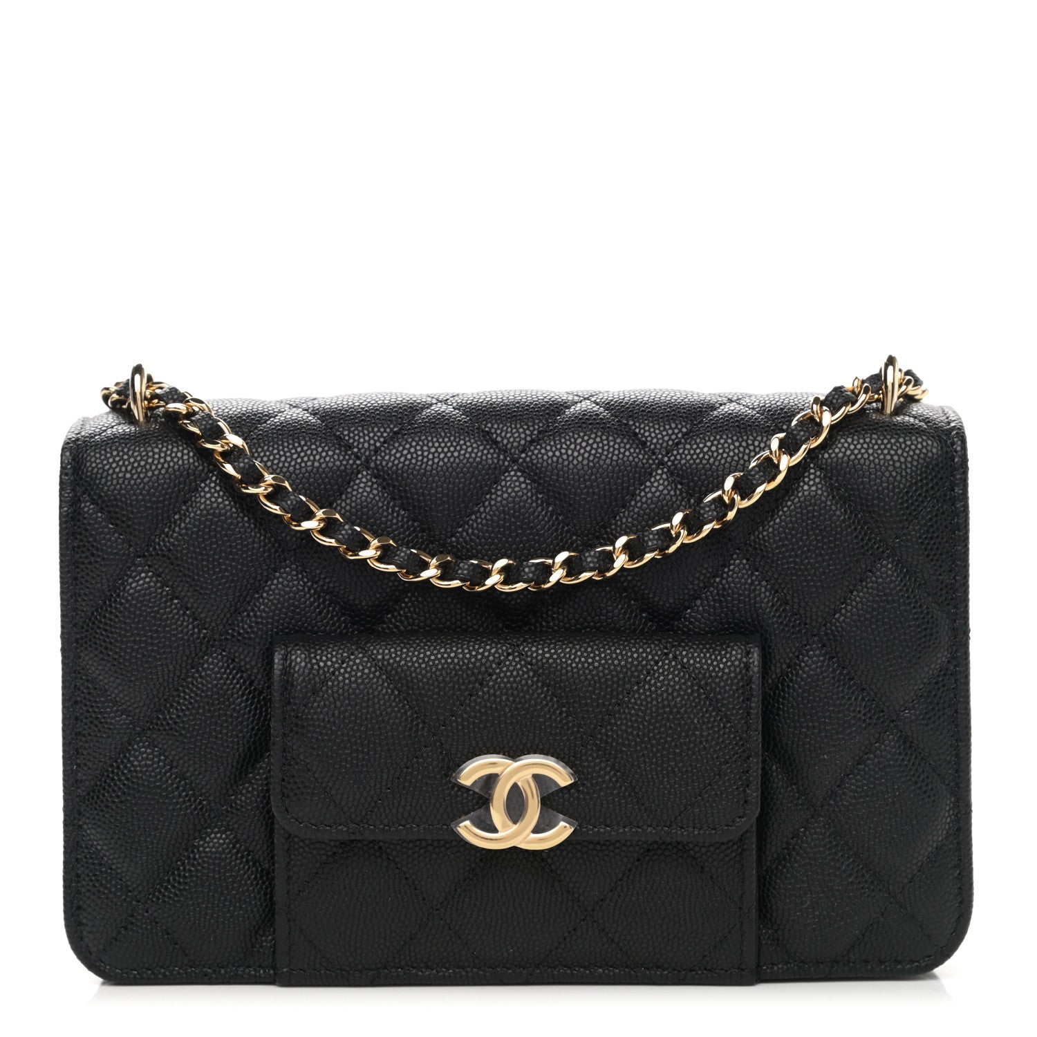 Chanel Caviar Quilted Pocket Twins Wallet On Chain WOC Black 1 of 12