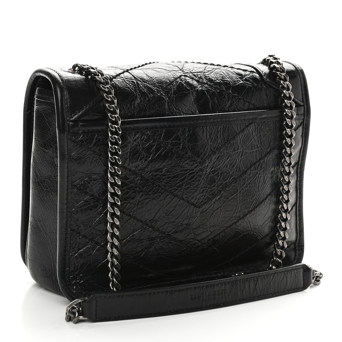 Crinkled Calfskin Matelasse Monogram Niki Chain Wallet Black