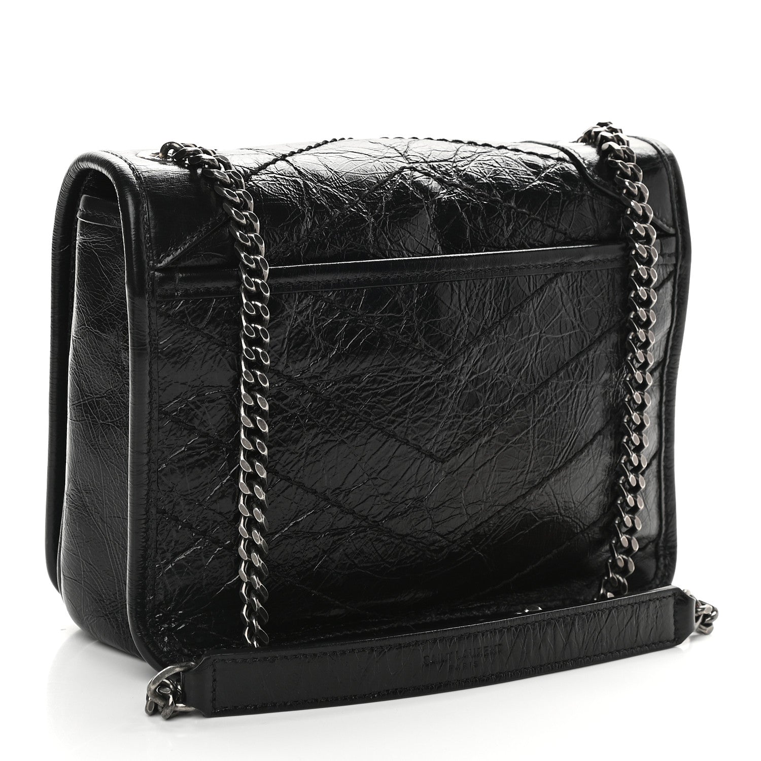 Saint Laurent Crinkled Calfskin Matelasse Monogram Niki Chain Wallet Black 3 of 10