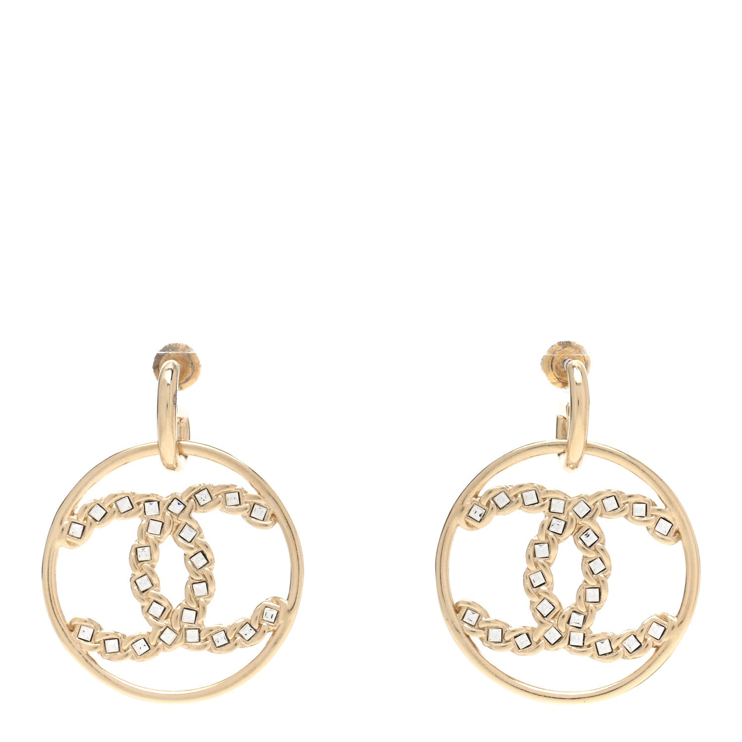 Chanel Baguette Crystal High Society CC Drop Earrings Gold 1 of 5