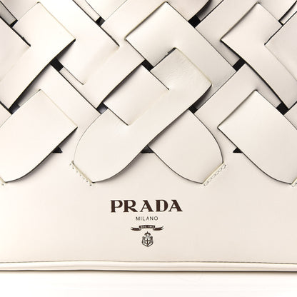 Prada Vitello Intreccio Tress Handbag White Black 10 of 10