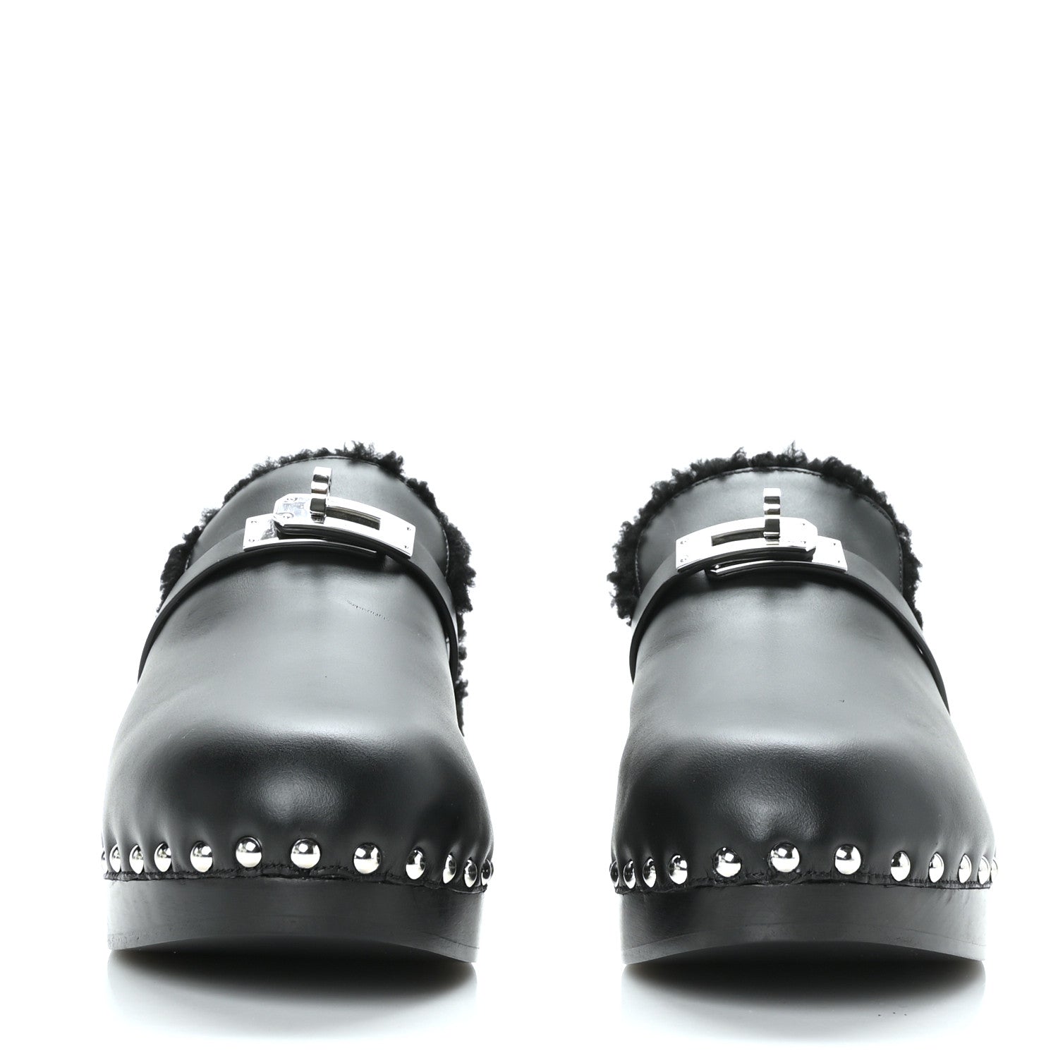 Hermes Calfskin Woolskin Carlotta Mules 38 Black 2 of 7