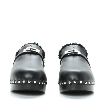 Hermes Calfskin Woolskin Carlotta Mules 38 Black 2 of 7