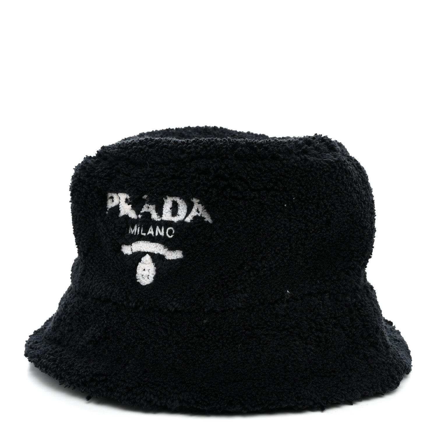 Prada Terry Cloth Logo Embroidered Womens Bucket Hat S Black White 1 of 8