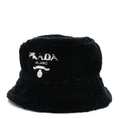Prada Terry Cloth Logo Embroidered Womens Bucket Hat S Black White 1 of 8