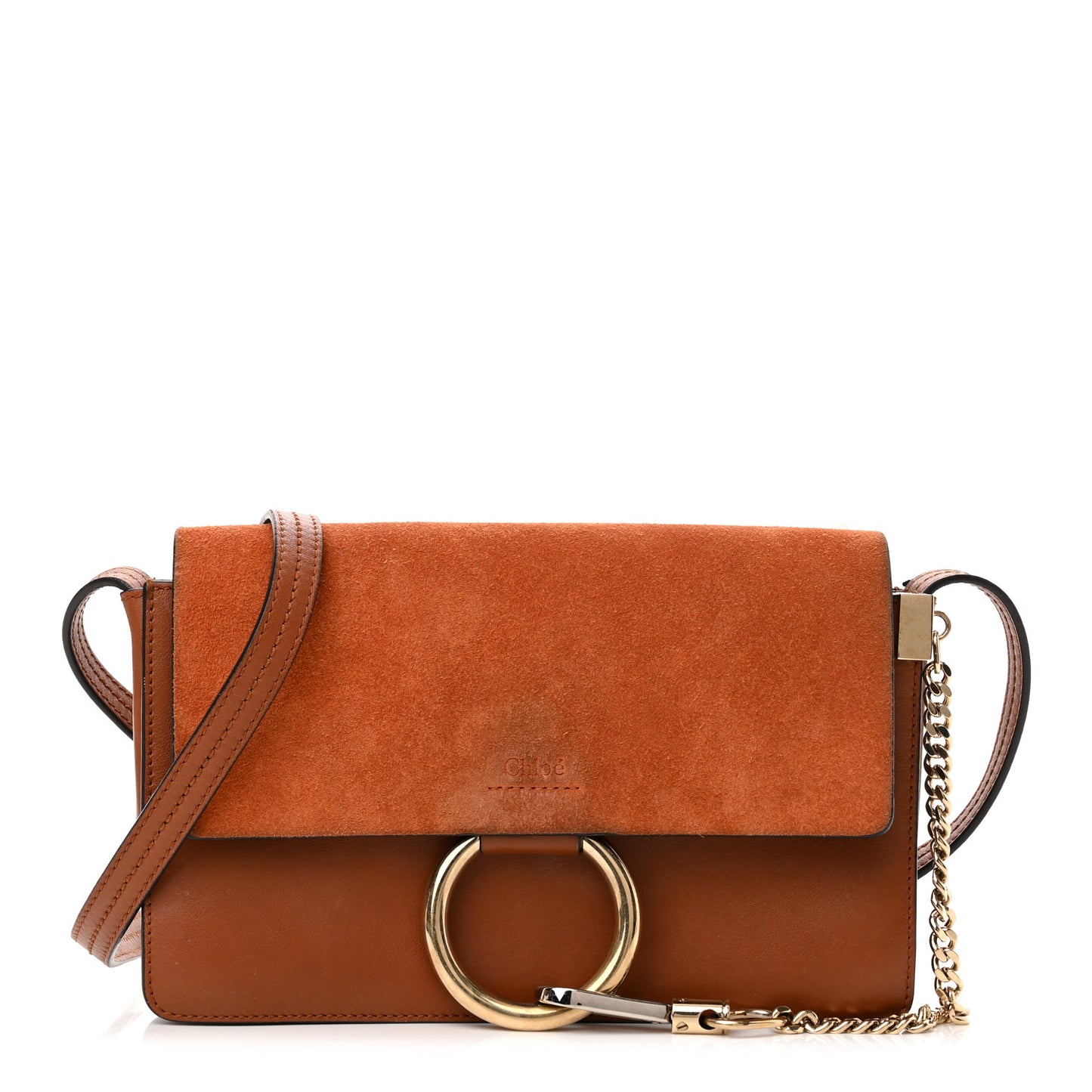 Suede Calfskin Small Faye Shoulder Bag Tobacco