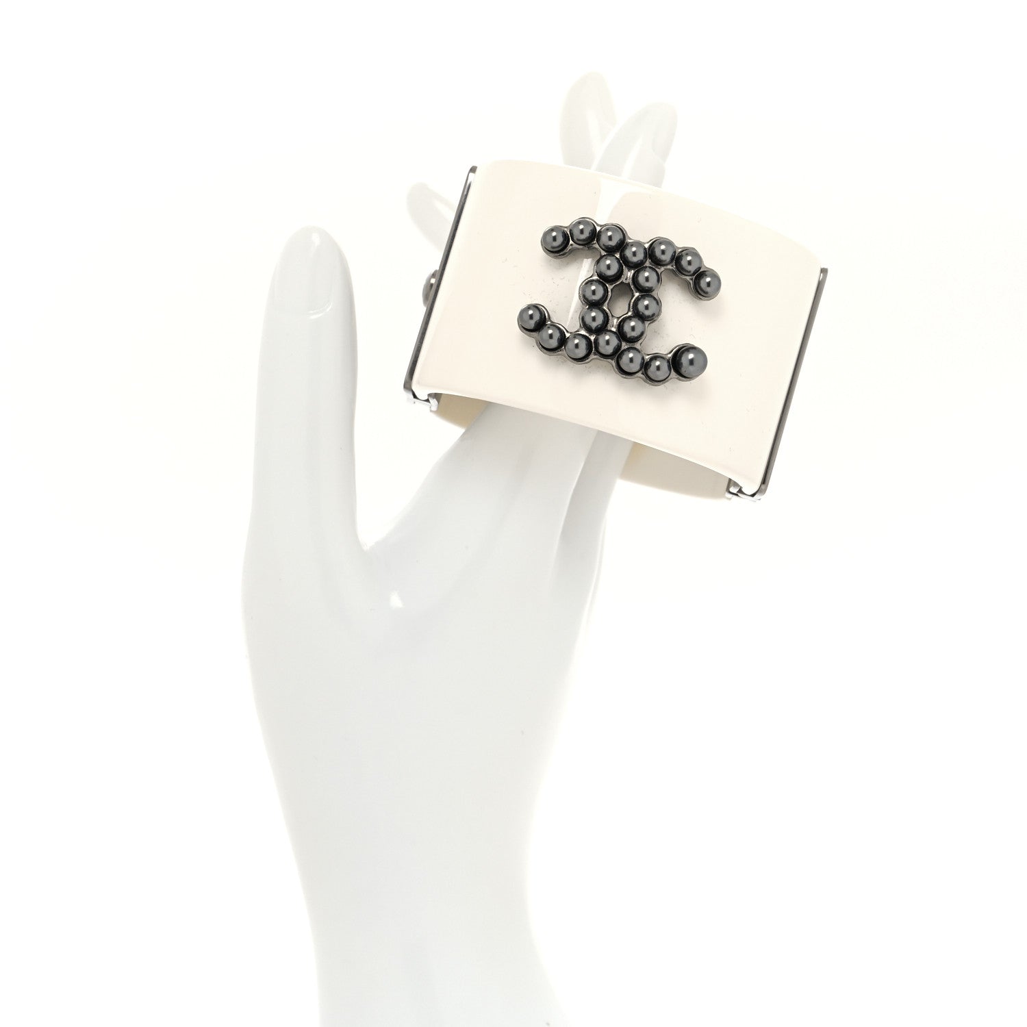 Chanel Resin Ruthenium CC Cuff White 2 of 5