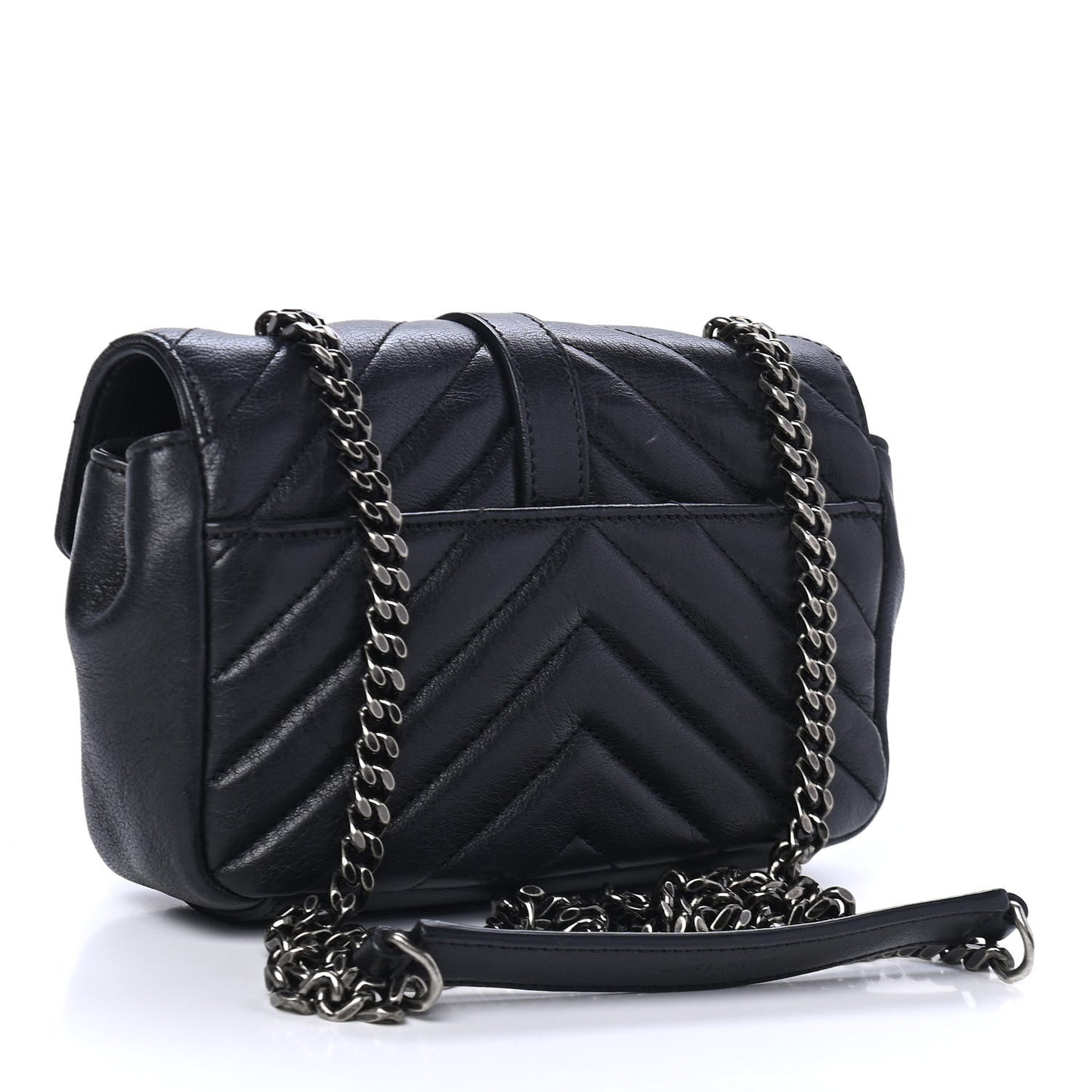 Sheepskin Matelasse Chevron Monogram Classic Baby Chain Bag Black