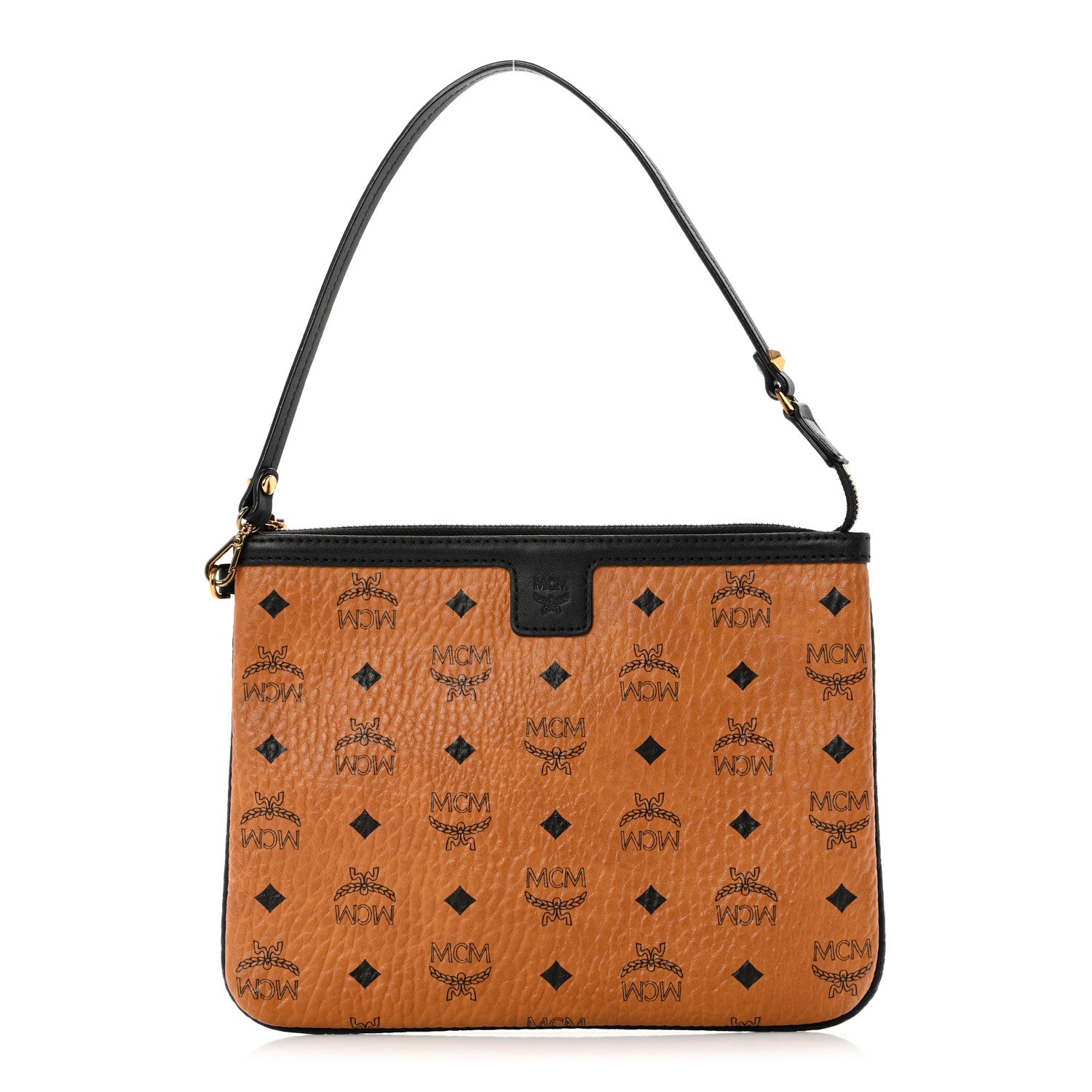 MCM Visetos Liz Shopper Tote Pouch Cognac Black 1 of 6