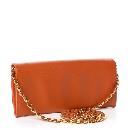 Prada Saffiano Metal Chain Wallet Papaya 3 of 8