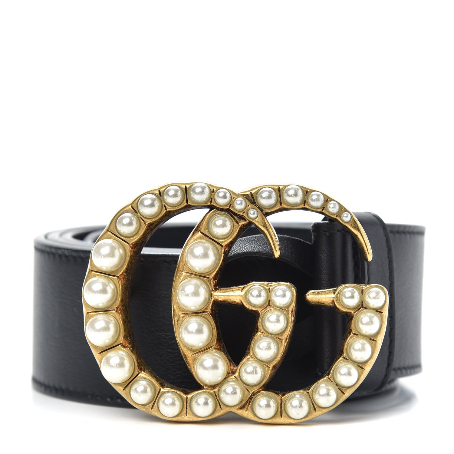 Gucci Moon Calfskin Pearl Double G 40mm Belt 90 36 Black Cream 1 of 6