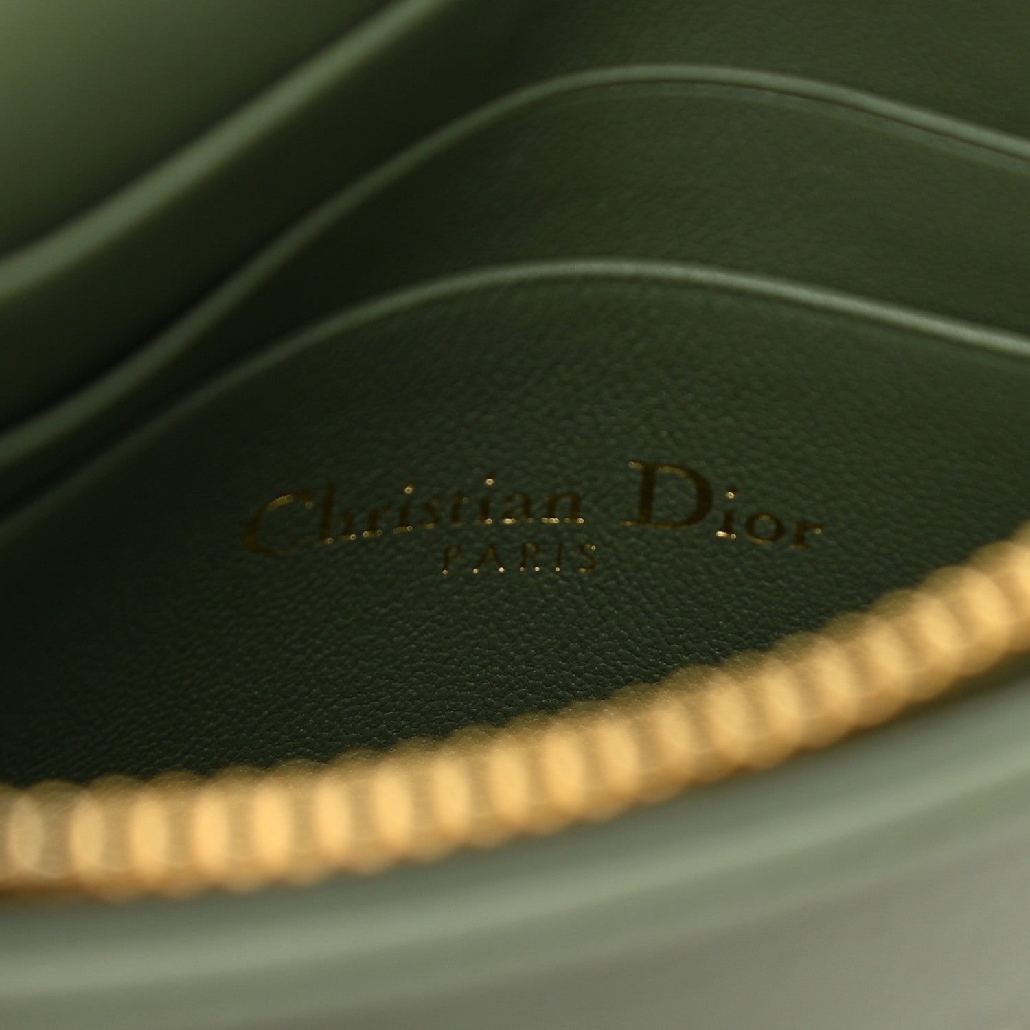 Christian Dior Calfskin Cannage Caro Zipped Pouch With Chain Cedar Green 6 of 10