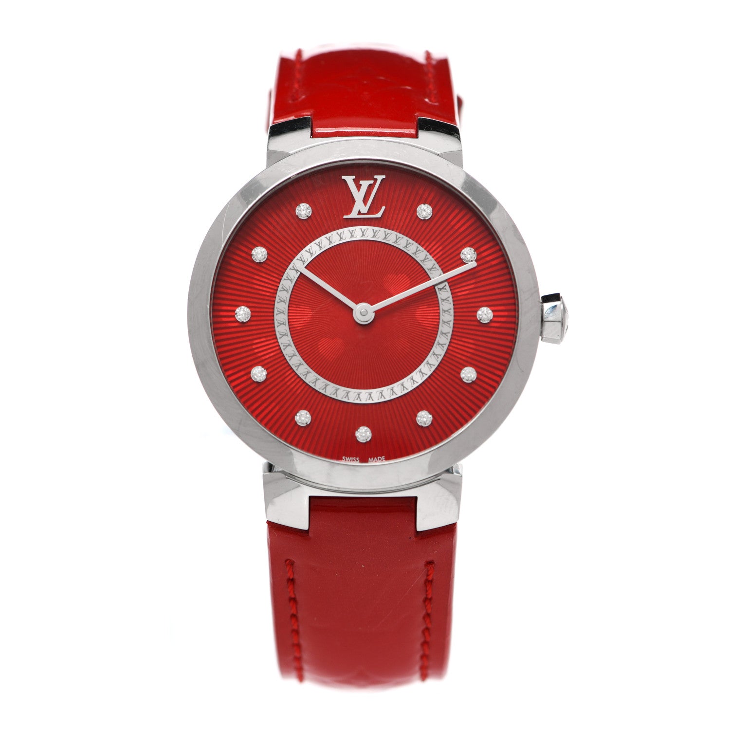 Louis Vuitton Stainless Steel Vernis Diamond 28mm Tambour Quartz