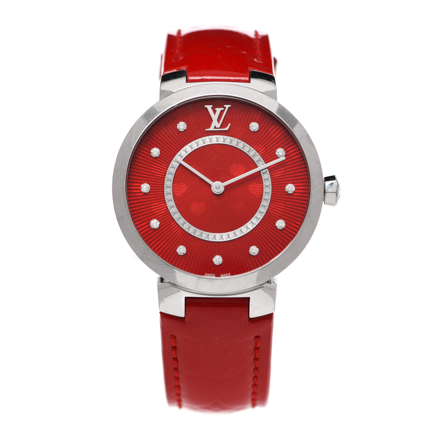 Stainless Steel Vernis Diamond 28mm Tambour Quartz Watch Red