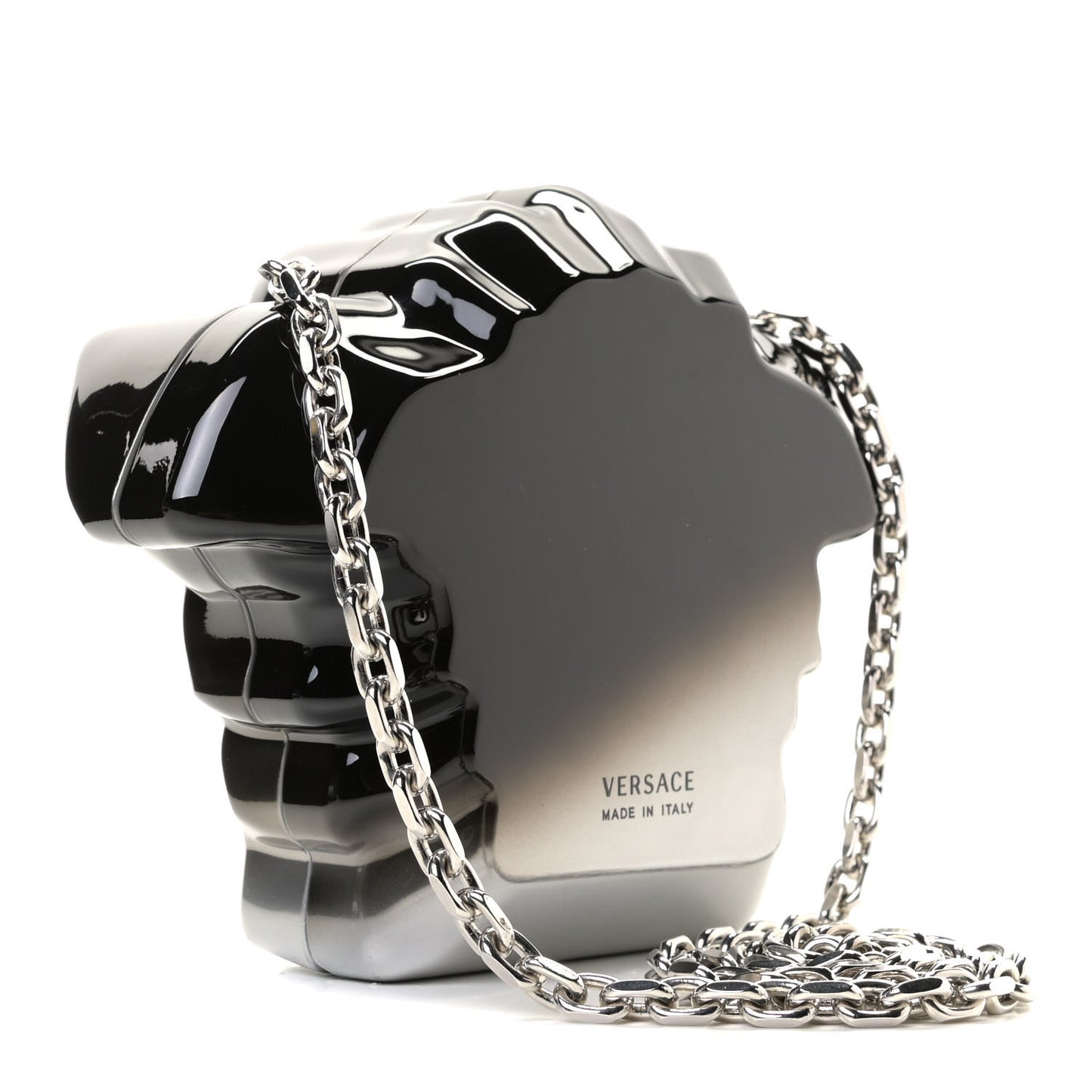 Medusa Head Chain Clutch Black Silver