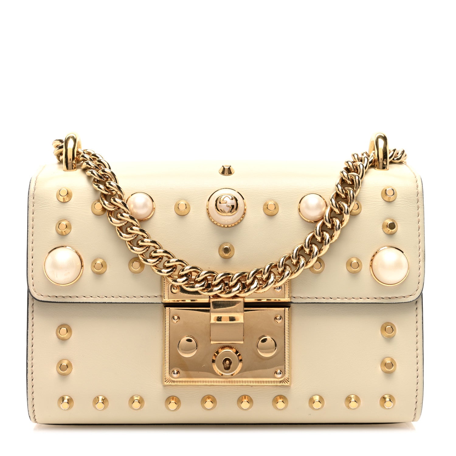 Gucci Calfskin Studded Small Padlock Shoulder Bag White 1 of 10