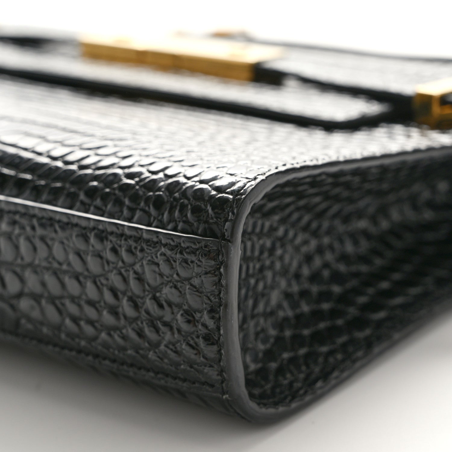 Saint Laurent Shiny Calfskin Crocodile Embossed Small Manhattan Baguette Black 9 of 10