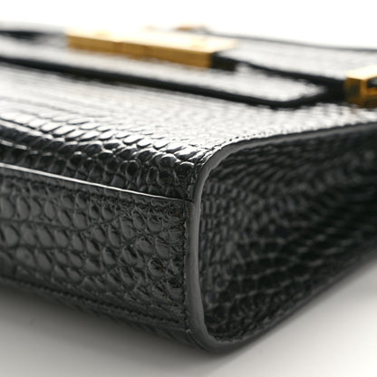 Saint Laurent Shiny Calfskin Crocodile Embossed Small Manhattan Baguette Black 9 of 10