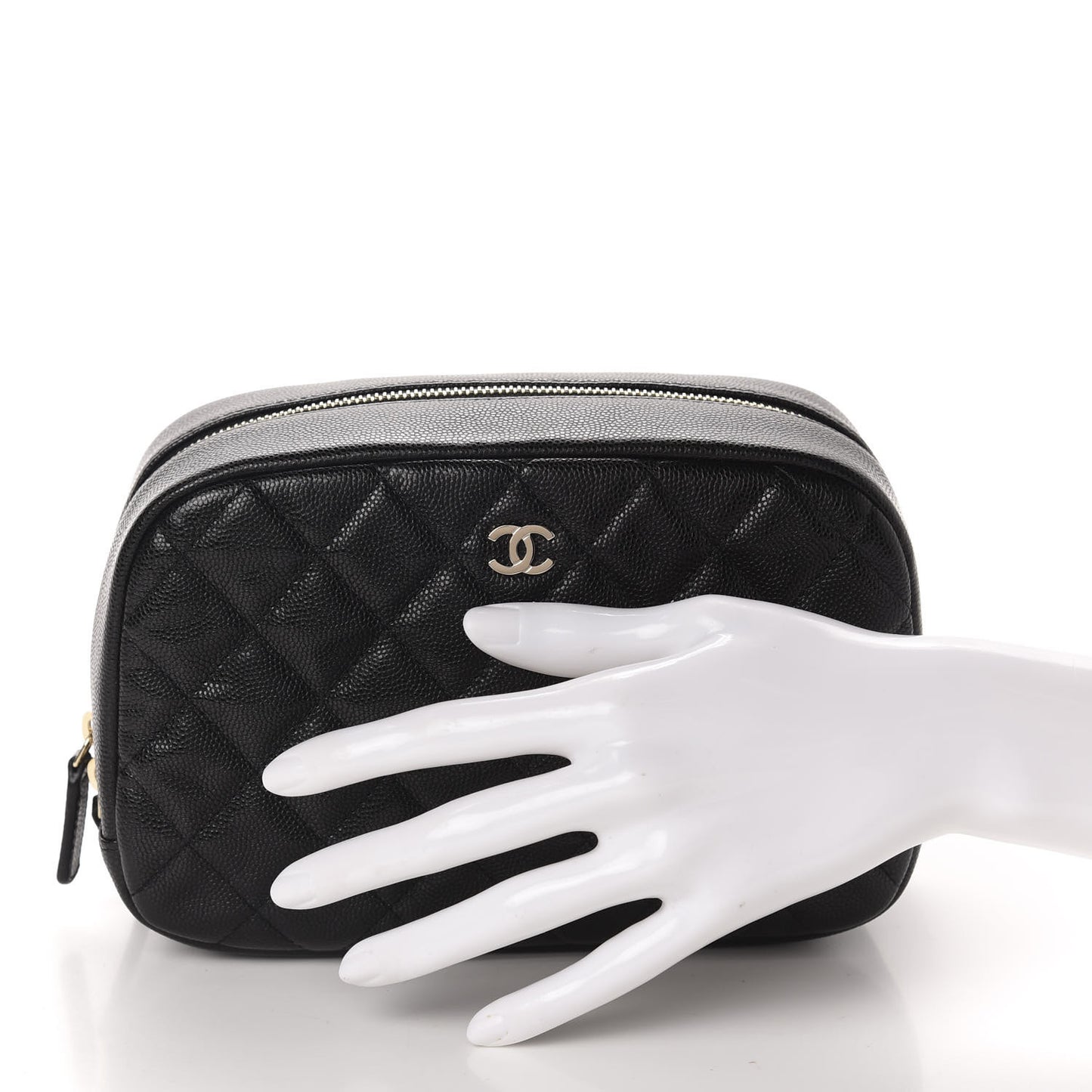 Caviar Quilted Curvy Pouch Cosmetic Case Black