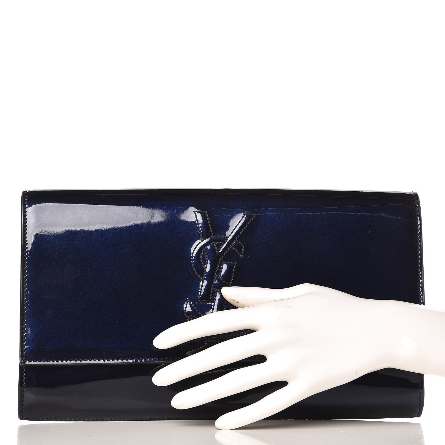 Saint Laurent Patent Calfskin Large Belle De Jour Clutch Navy Blue 2 of 6