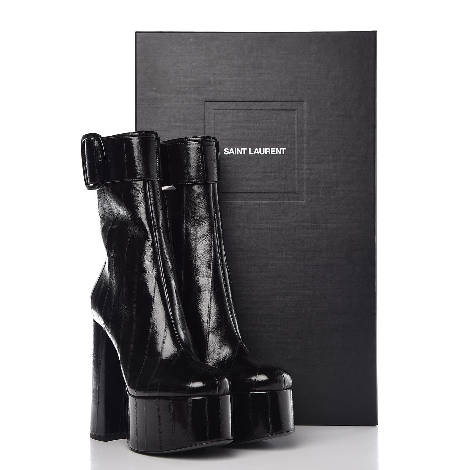 Saint Laurent Shiny Eel Billy 140 Platform Boots 38 Black 9 of 9