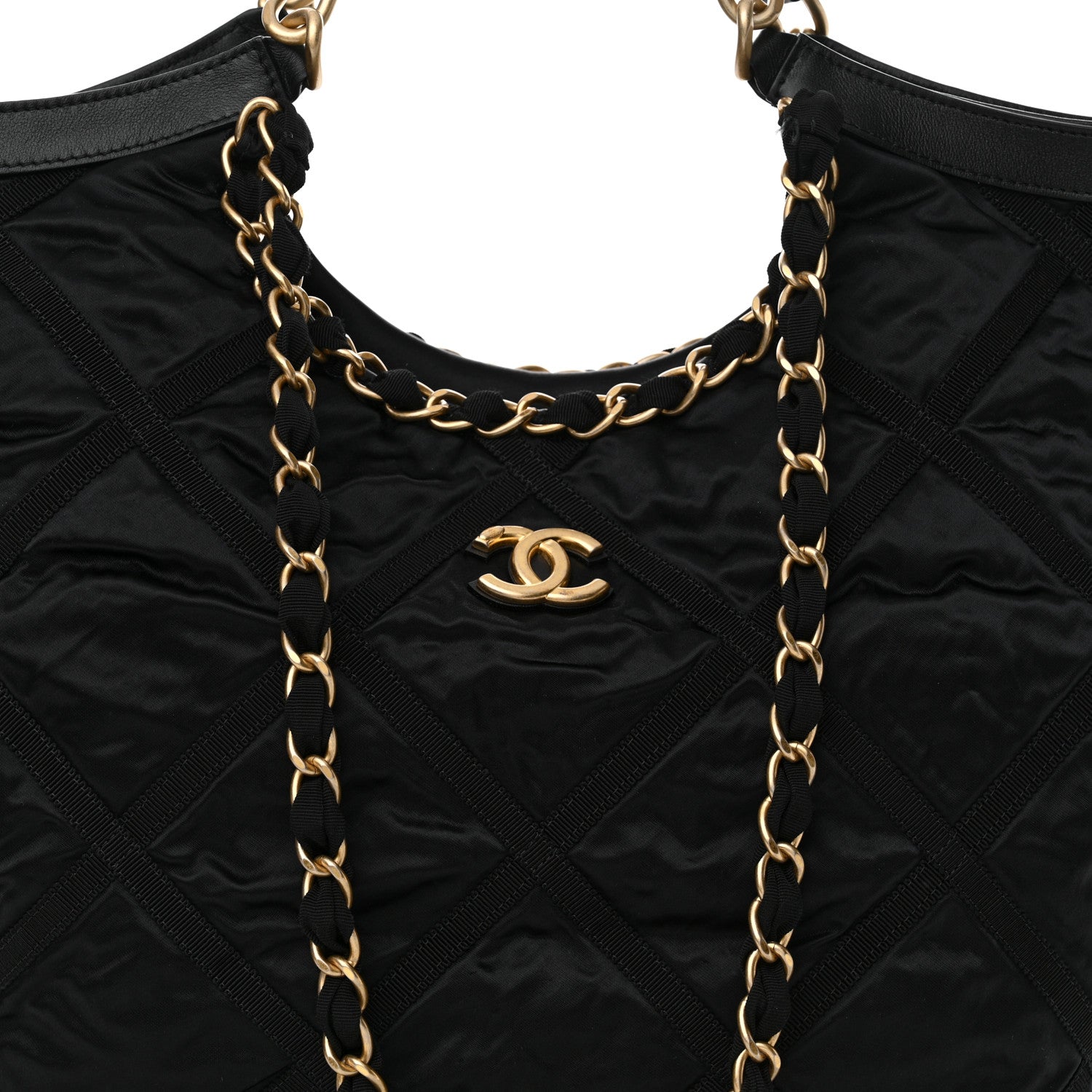 Chanel Nylon Grosgrain Quilted Lifestyle Shopping Tote Black 9 of 12