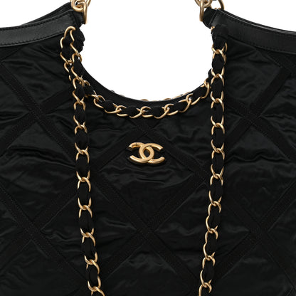 Chanel Nylon Grosgrain Quilted Lifestyle Shopping Tote Black 9 of 12