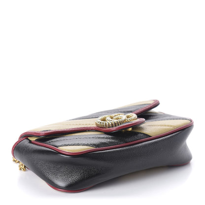 Gucci Vintage Effect Calfskin Matelasse Diagonal Striped Super Mini Torchon GG Marmont Shoulder Bag Black Beige 4 of 10