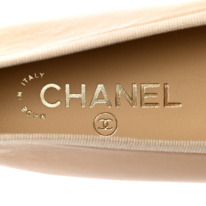 Chanel Lambskin Cap Toe CC Ballerina Flats 38 Beige Black 7 of 10