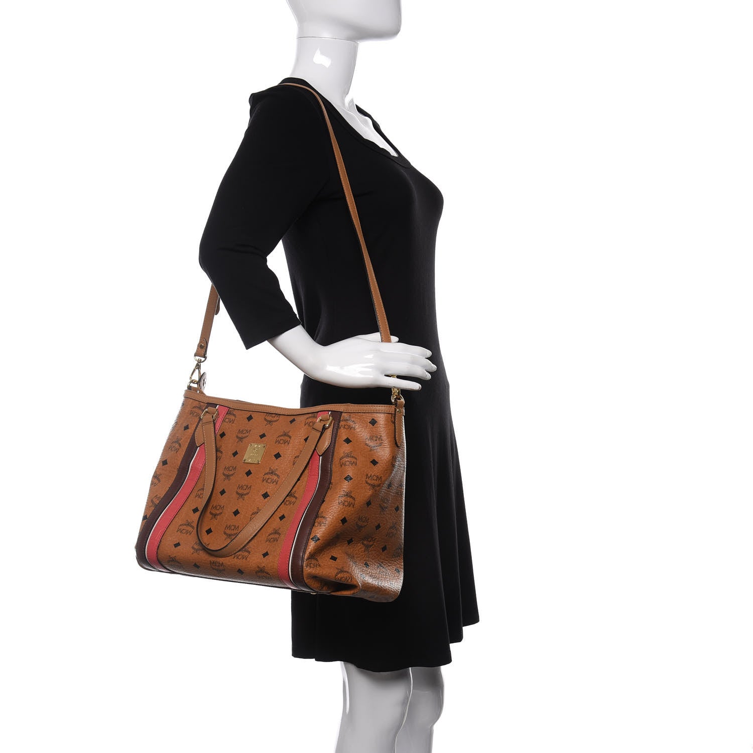 MCM Visetos Striped Tote Cognac 2 of 9