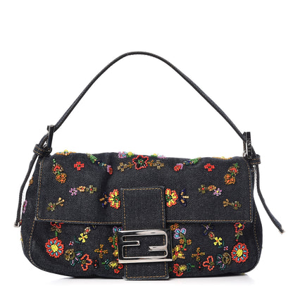 Fendi Denim Ricami Beaded Baguette Blue 1 of 14