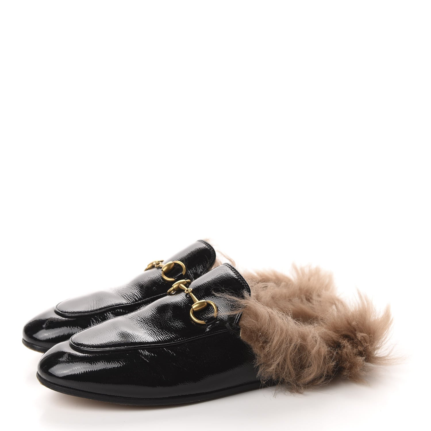 Gucci Patent Fur Womens Princetown Slippers 37 Black Natural 3 of 10