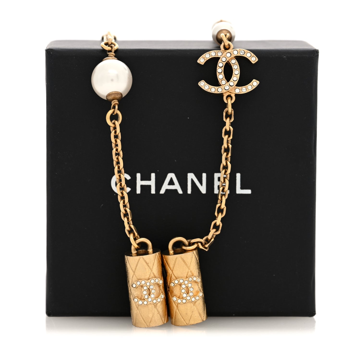 Metal Crystal Pearl Airpod Necklace Gold
