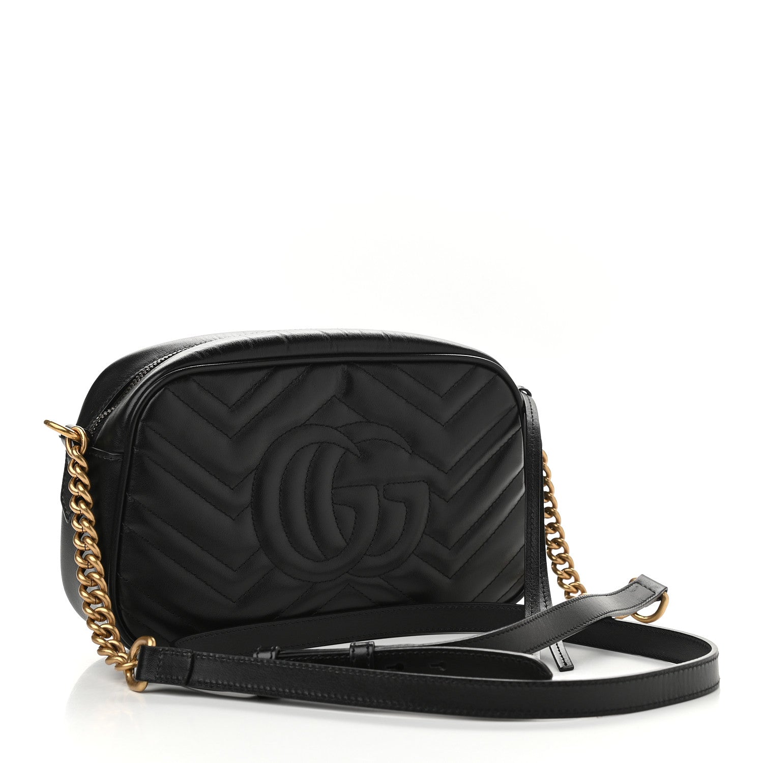Gucci Calfskin Matelasse Small GG Marmont Chain Shoulder Bag Black 3 of 10