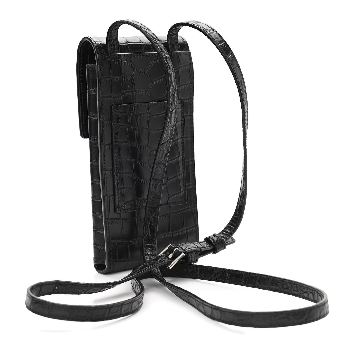 Calfskin Crocodile Embossed Phone Holder Crossbody Black