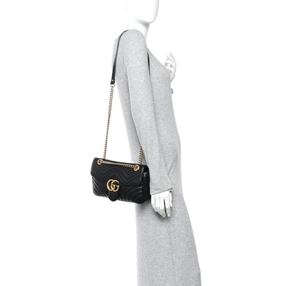 Gucci Calfskin Matelasse Small GG Marmont Shoulder Bag Black 2 of 12