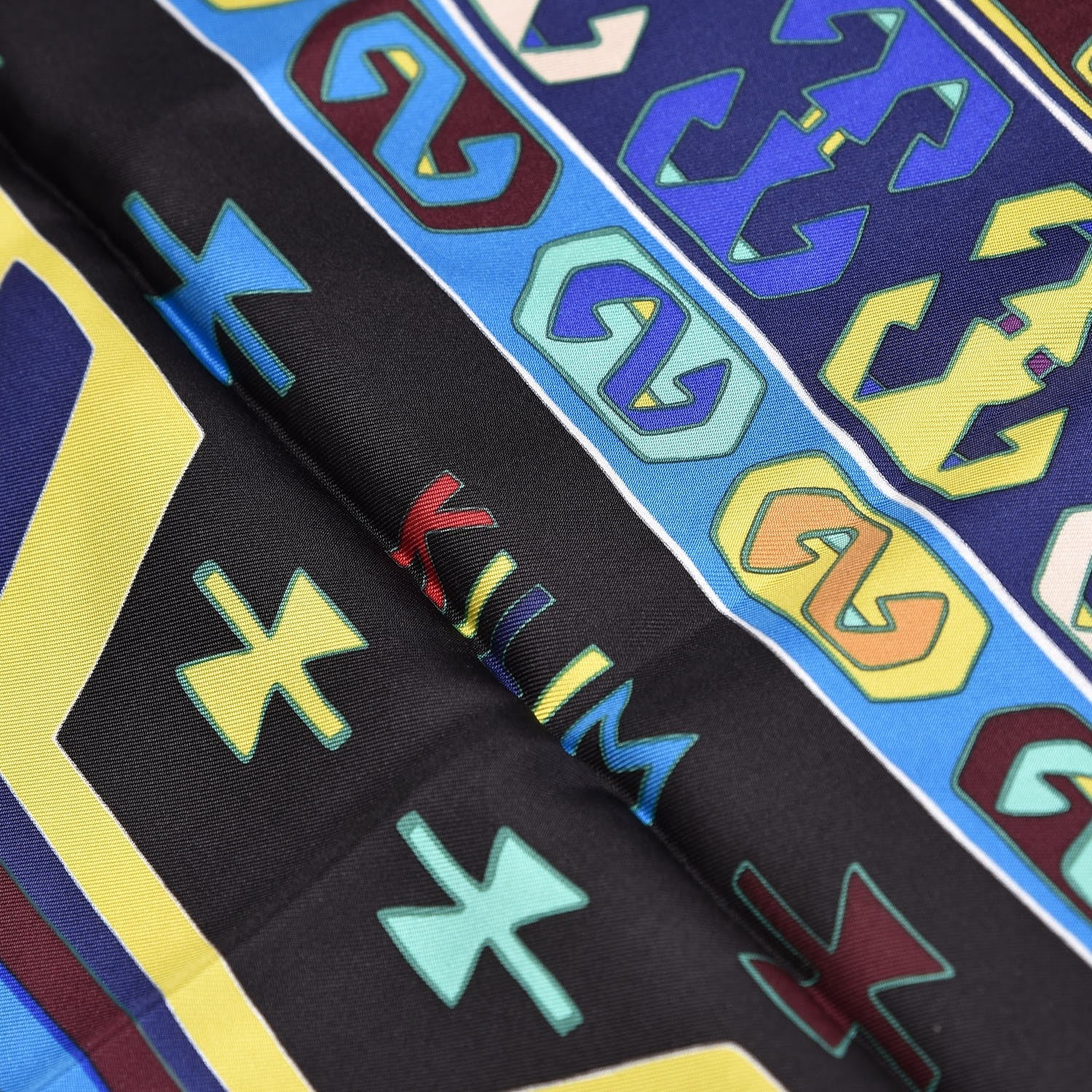 Hermes Silk Kilim Scarf 90 Bleu Klein Noir Chartreuse 5 of 8