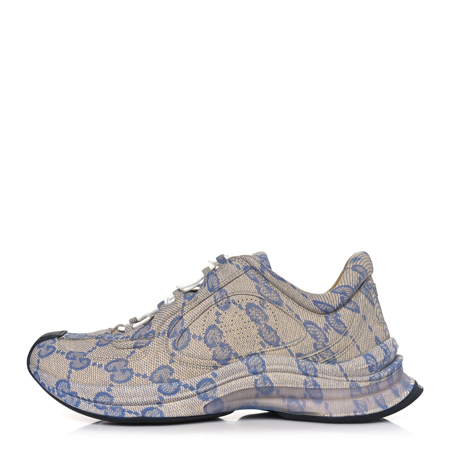 Ultralight Plume Calfskin Monogram Printed Mens Gucci Run Sneakers 9.5 Beige Blue