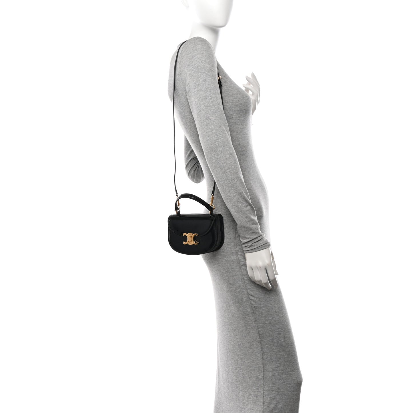 Patent Calfskin Triomphe Mini Besace Clea Black