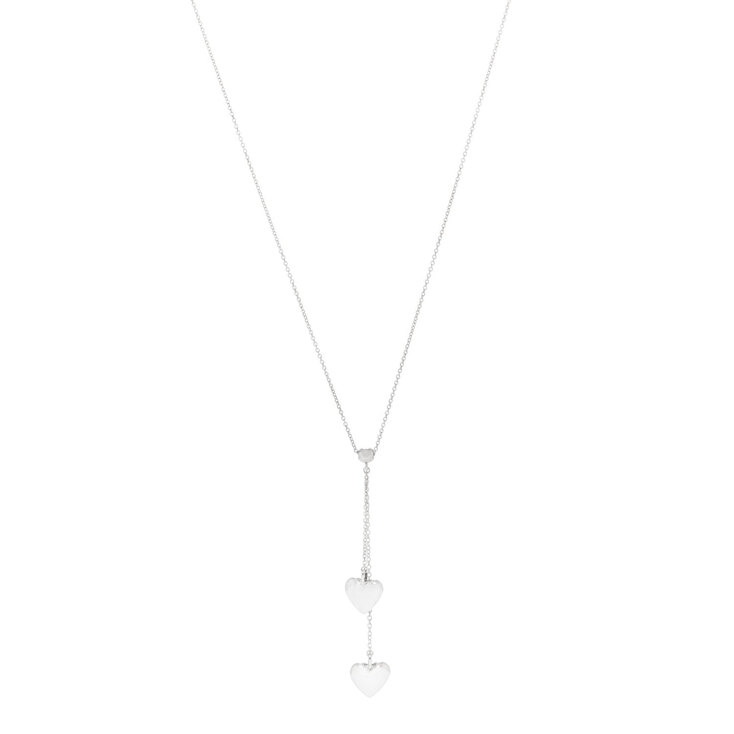 Sterling Silver Double Heart Lariat Pendant Necklace