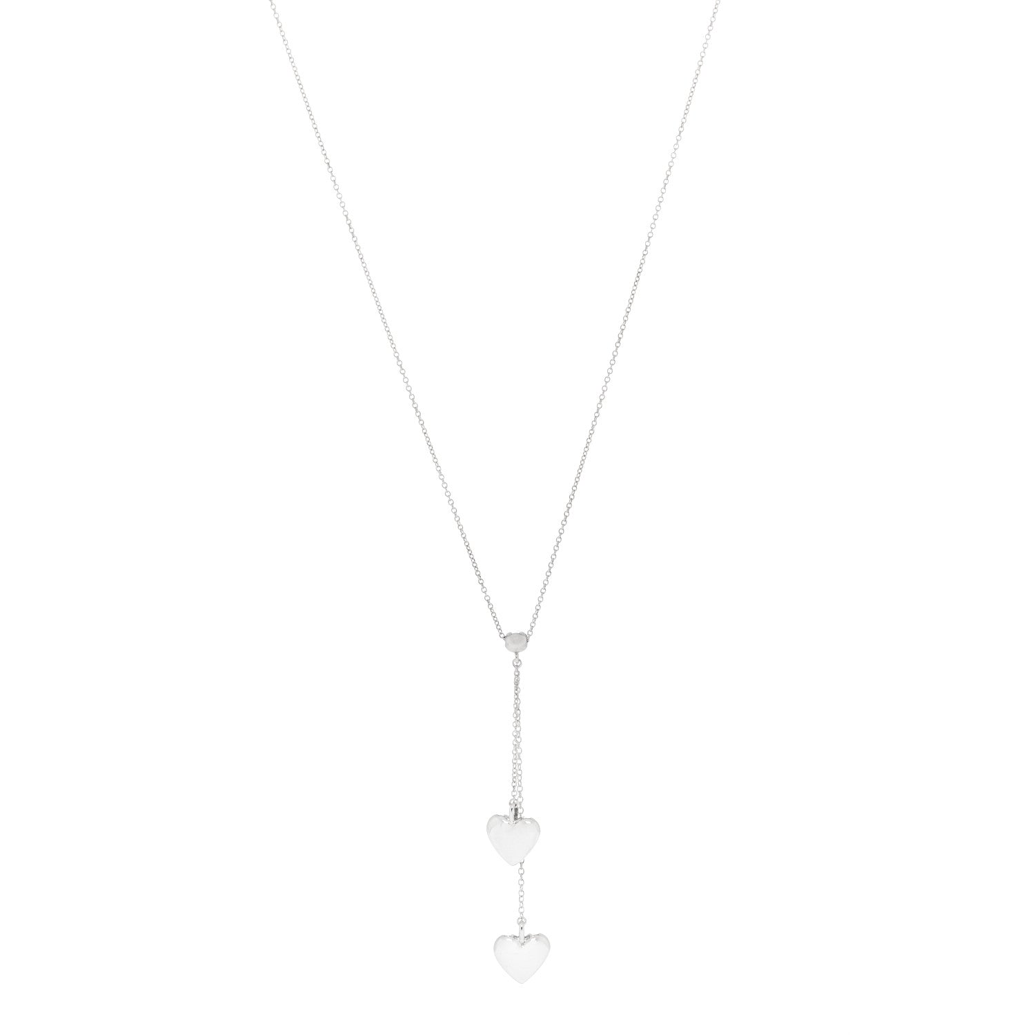 Tiffany Sterling Silver Double Heart Lariat Pendant Necklace 1 of 5