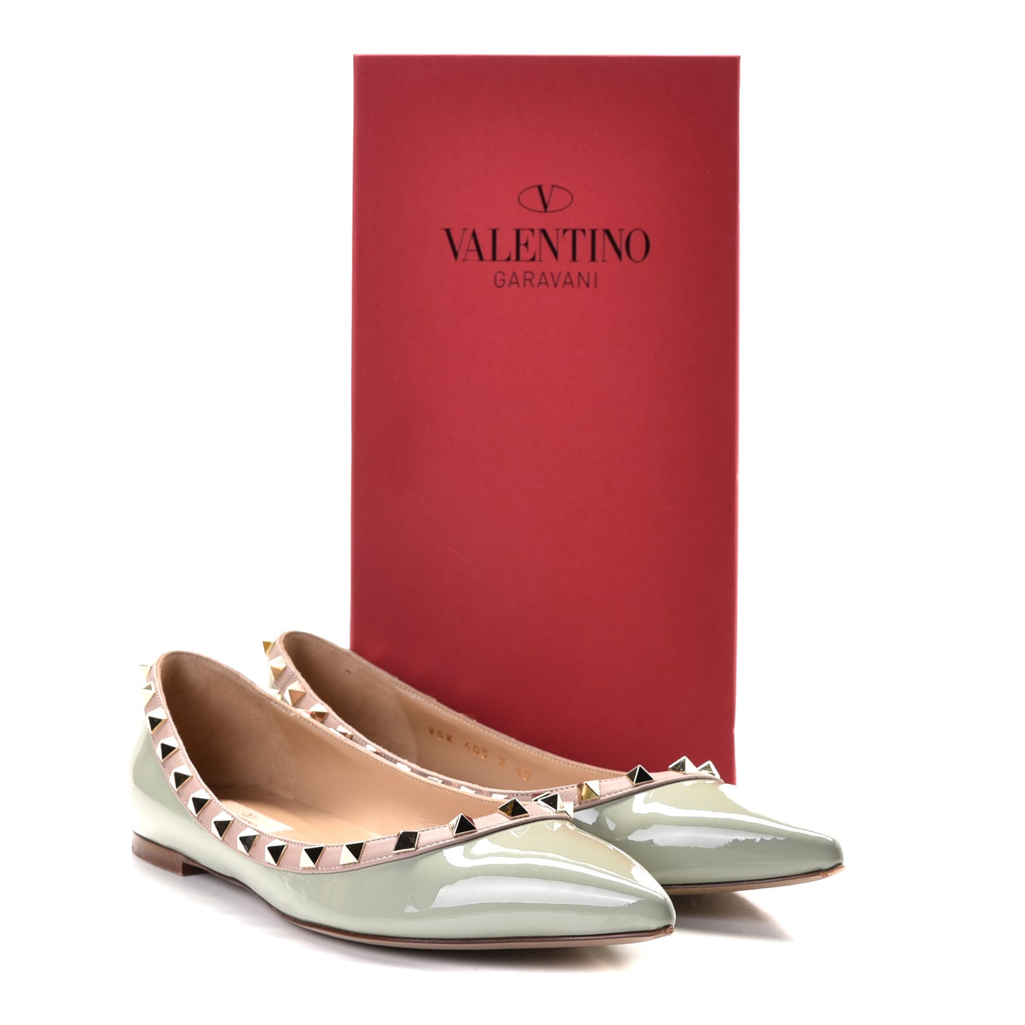 Patent Nappa Rockstud Ballerina Flats 40 Green Tea Sorbet Poudre