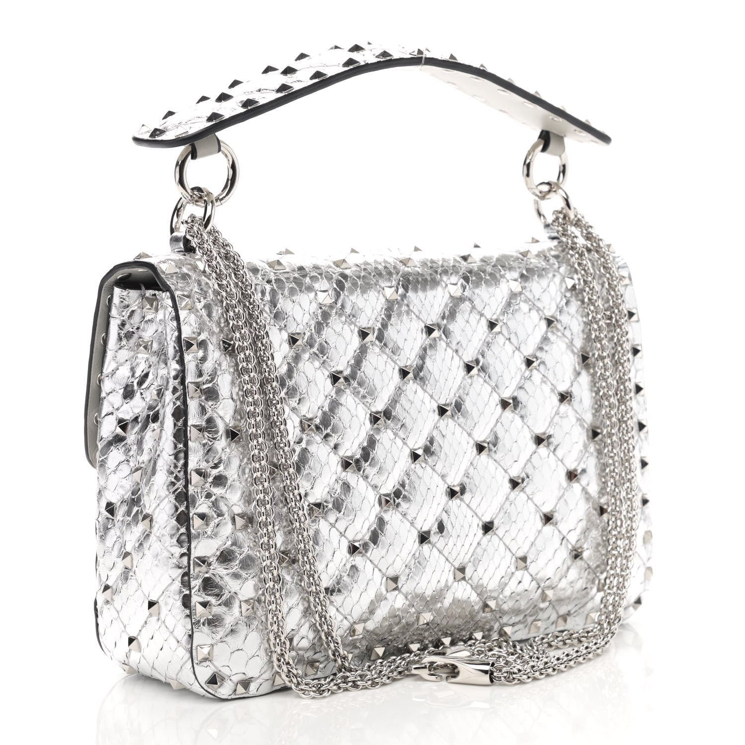 Valentino Garavani Metallic Watersnake Medium Rockstud Spike Shoulder Bag Silver 3 of 10