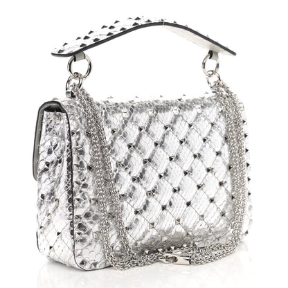 Valentino Garavani Metallic Watersnake Medium Rockstud Spike Shoulder Bag Silver 3 of 10