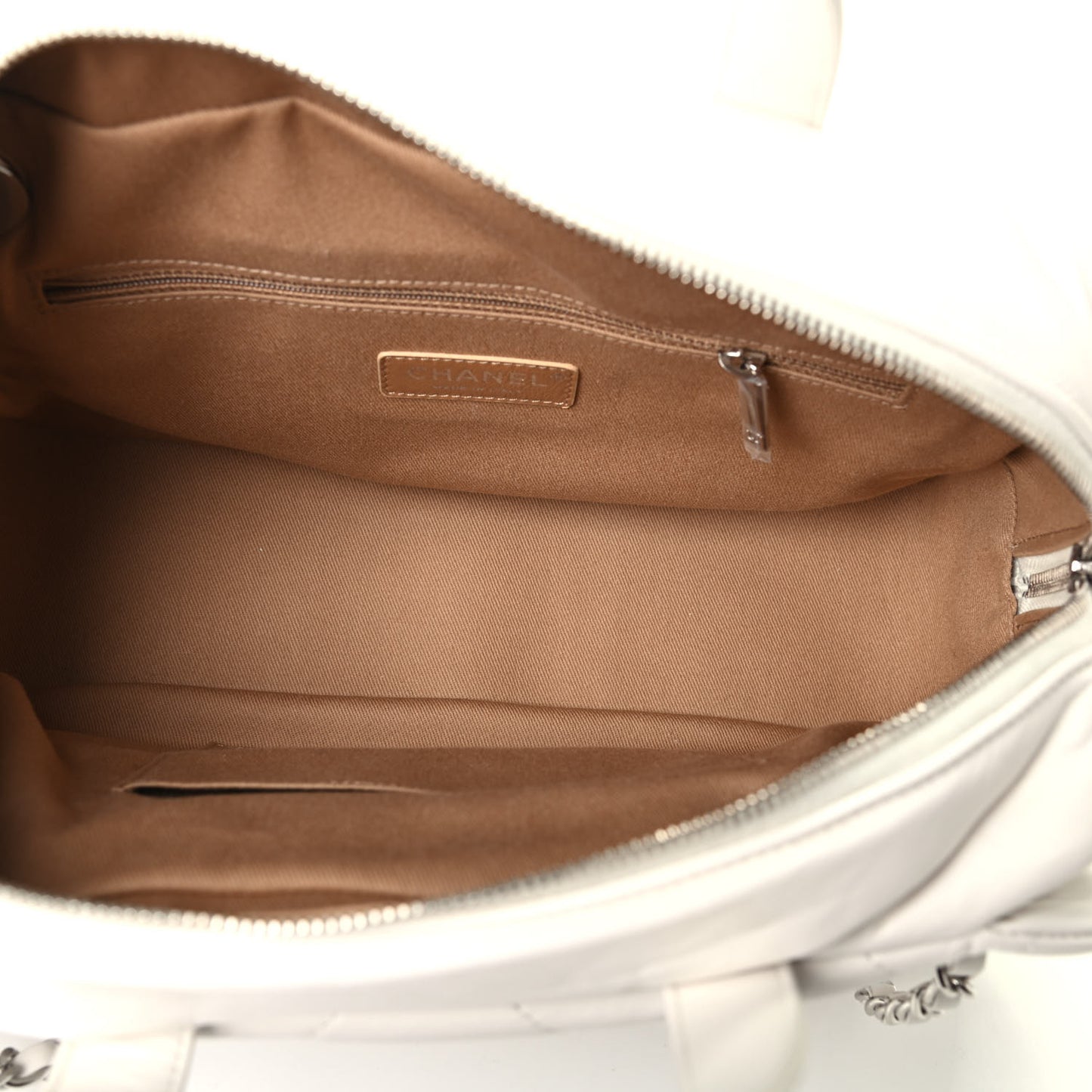 Aged Calfskin Quilted Small Express Bowling Bag White