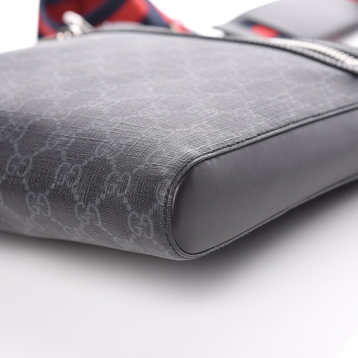 Gucci GG Supreme Monogram Appia Calfskin Web Flat Messenger Bag Black Grey 6 of 9