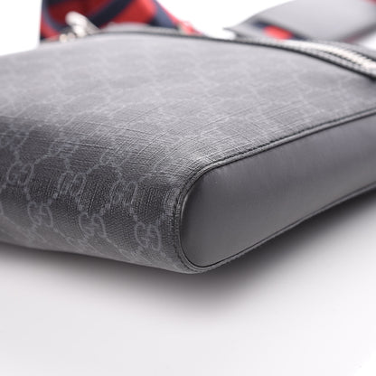 Gucci GG Supreme Monogram Appia Calfskin Web Flat Messenger Bag Black Grey 6 of 9