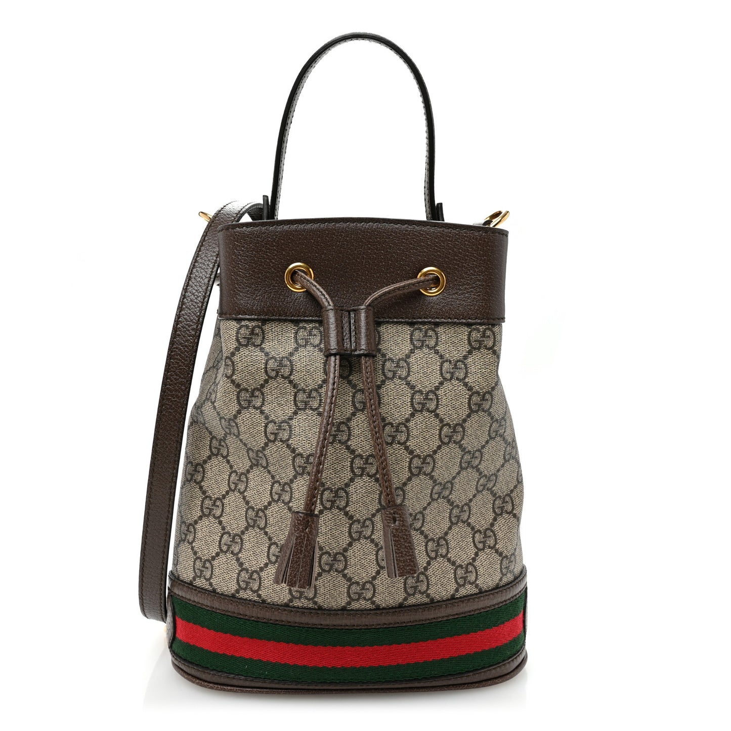 GG Supreme Monogram Web Small Ophidia Bucket Bag Brown