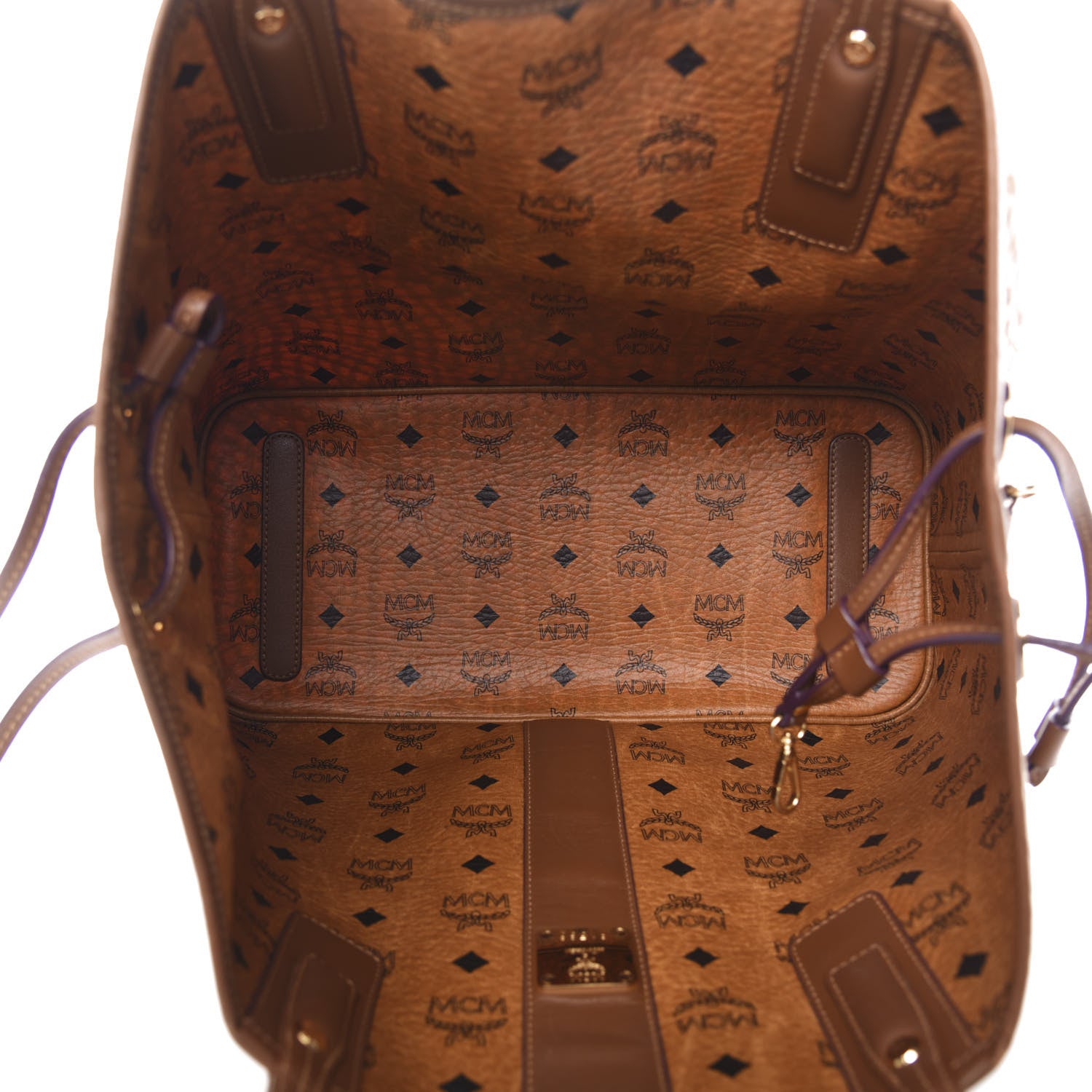 MCM Visetos Medium Liz Reversible Shopper Tote Cognac 12 of 15